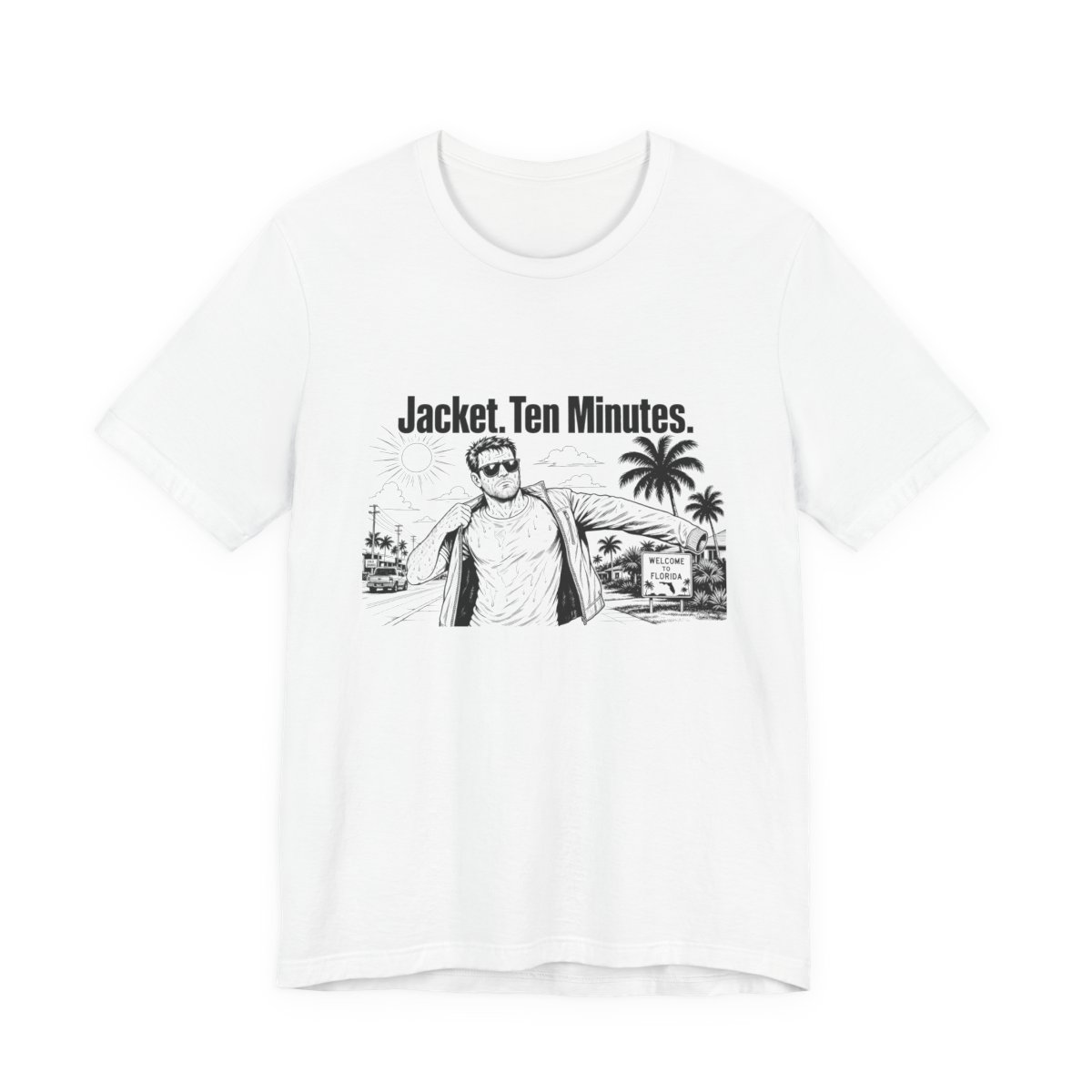 Men’s tee, Jacket. Ten Minutes.