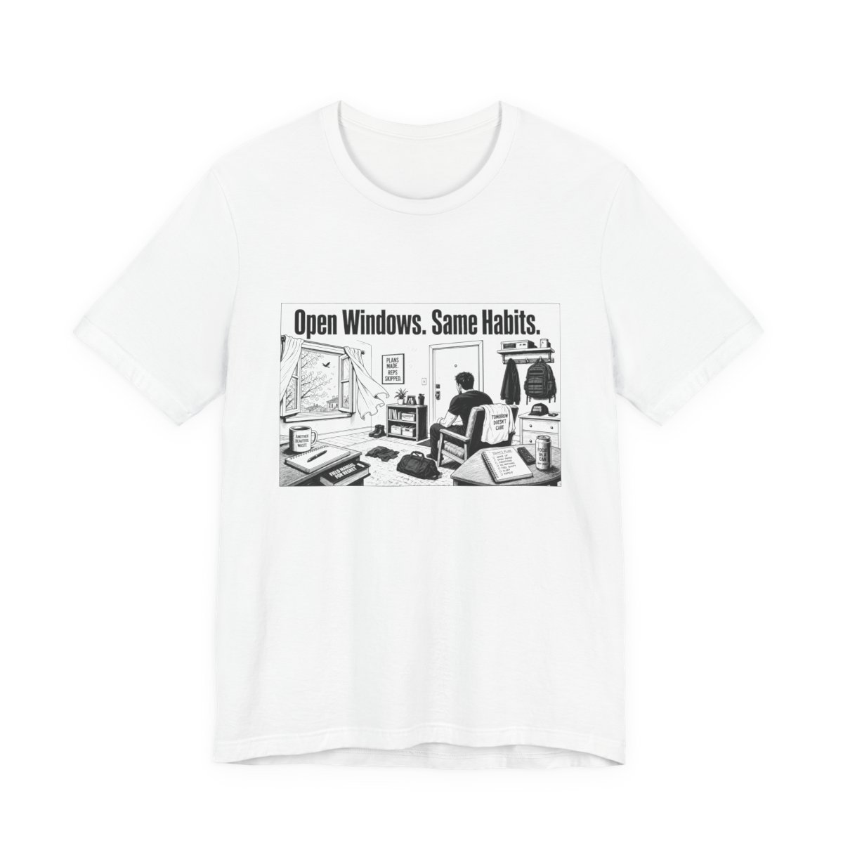 Men’s tee, Open Windows. Same Habits.