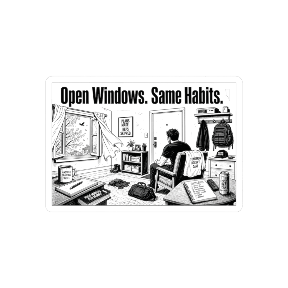 Sticker, Open Windows. Same Habits.